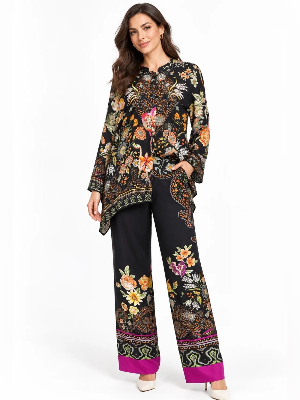 Etro Multicolor Floral Silk Pant Set Size 48 US L